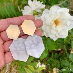 White Marble Geometric Earrings